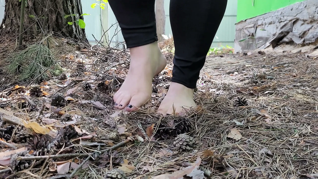 Massage dirty feet with spruce cones