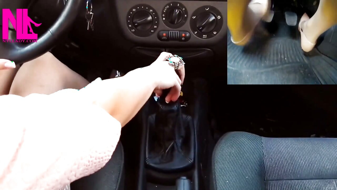 Sensual Driving in Nude Gianvito Rossi's Pumps and Handjobbing My Car's Gear