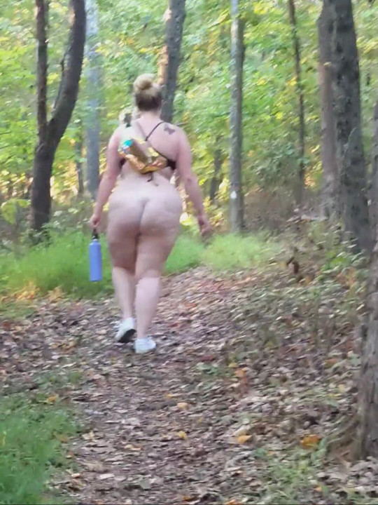BBW Wife Walking Naked in Woods