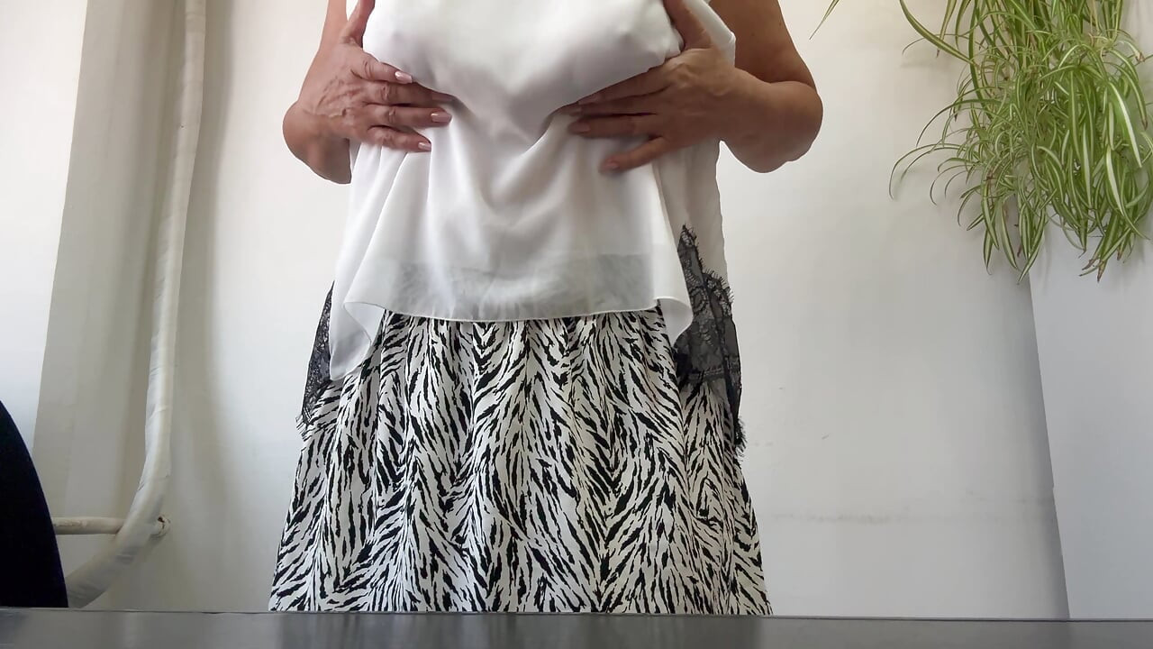 Horny sexy milf does striptease at work