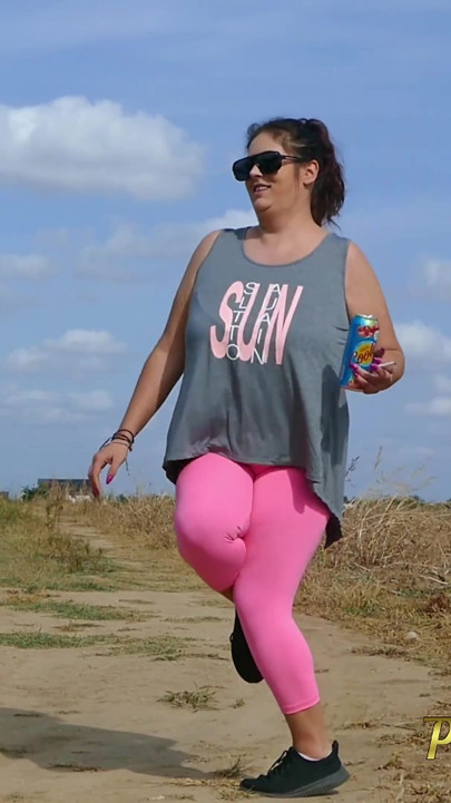Fat brunette pees outside - Fat brunette's bladder was so full that she had to pee twice