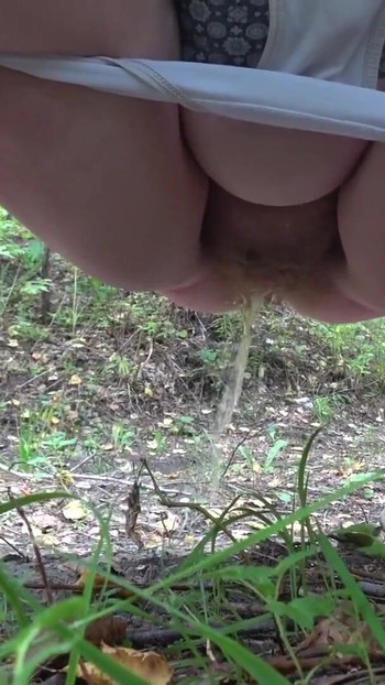 Epic moment from "Old hairy pussy pissing in nature. Wet dirty cunt outdoors. Close-up and POV. PAWG and white panties. Chubby…"