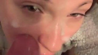 My slut girlfriend loves painting her face with my cum