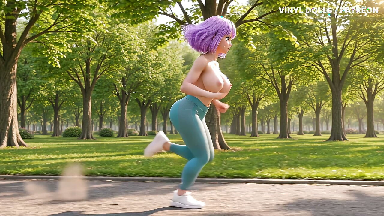 Chica anime IA topless haciendo ejercicio seductor en el parque, hentai IA 4K, Lila Blue
