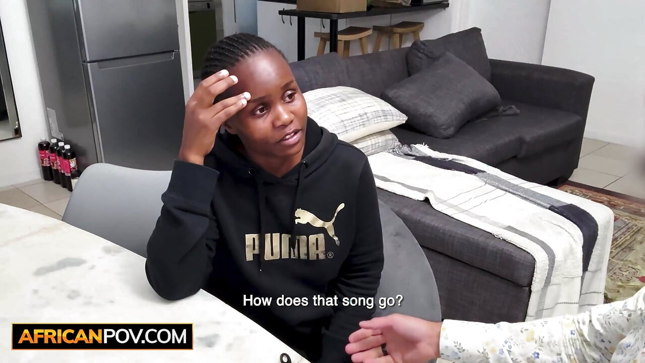 This shy EBONY TEEN barely answered the questions... only to scream in pleasure as I fucked her CUNT