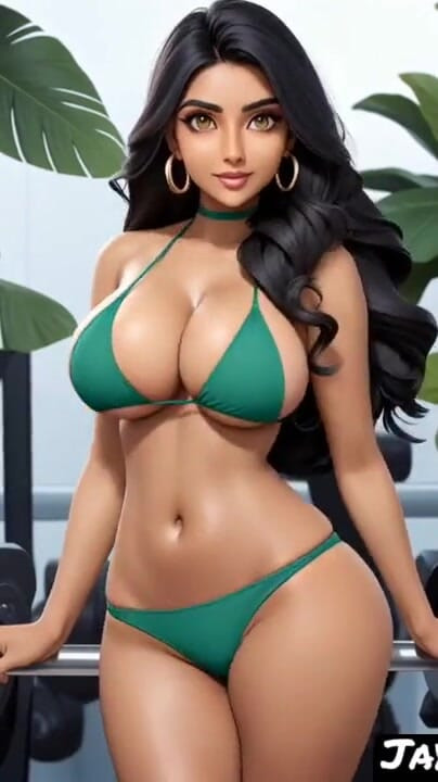 Thrilling moment from "Indian Jaya Anjali at fitness center (Ai model)"