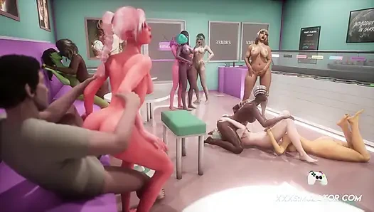 Оргия 3D превращается в грубую, так как все дыры используются и заполняются спермой
