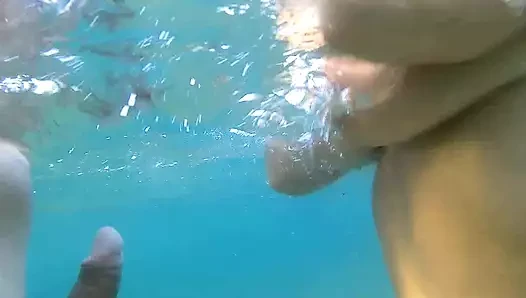 Luna sucks her mouthpiece underwater before getting fucked