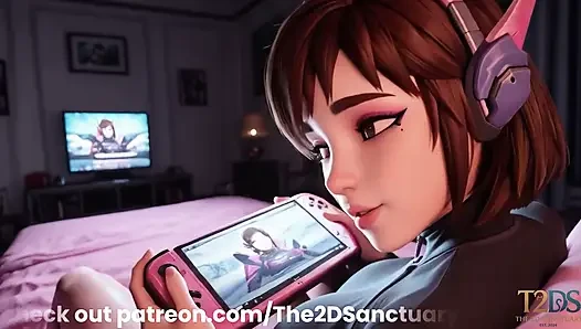 D.Va gamer dientot habis-habisan sambil main game - pov creampie
