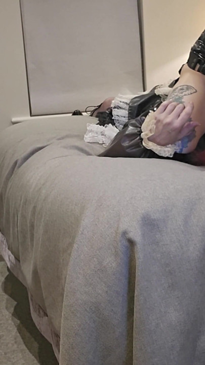 Miss Ruby Pvc Domme Throatfucks Sissy Maid with Huge Black Strap-on, Sph, Face Slapping with Dildo