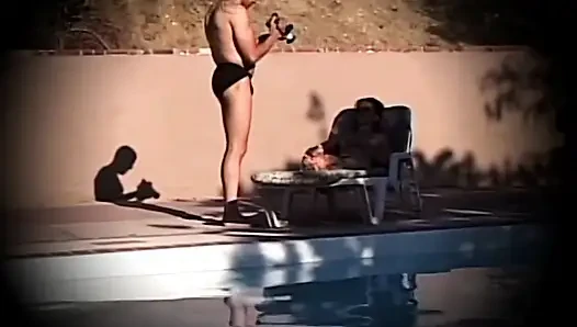 Girl with Hairy Pussy Fucked by Three Big Cocks in the Pool