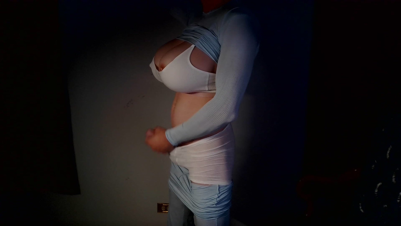 Femboy with huge tits masterbating