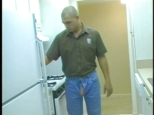 Guy on kitchen counter gets cock sucked