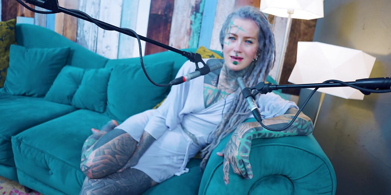 I talk about R - Relief - ASMR podcast SFW talking goth skinny girl dreadlocks tattoo model inked girl