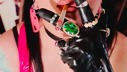 18 Rings & Latex Gloves! Miss Tina Snua Smoking 2 Cork Cigarettes For Her Glove Fan! - Smoker OMI OME Snap Inhales Drifting