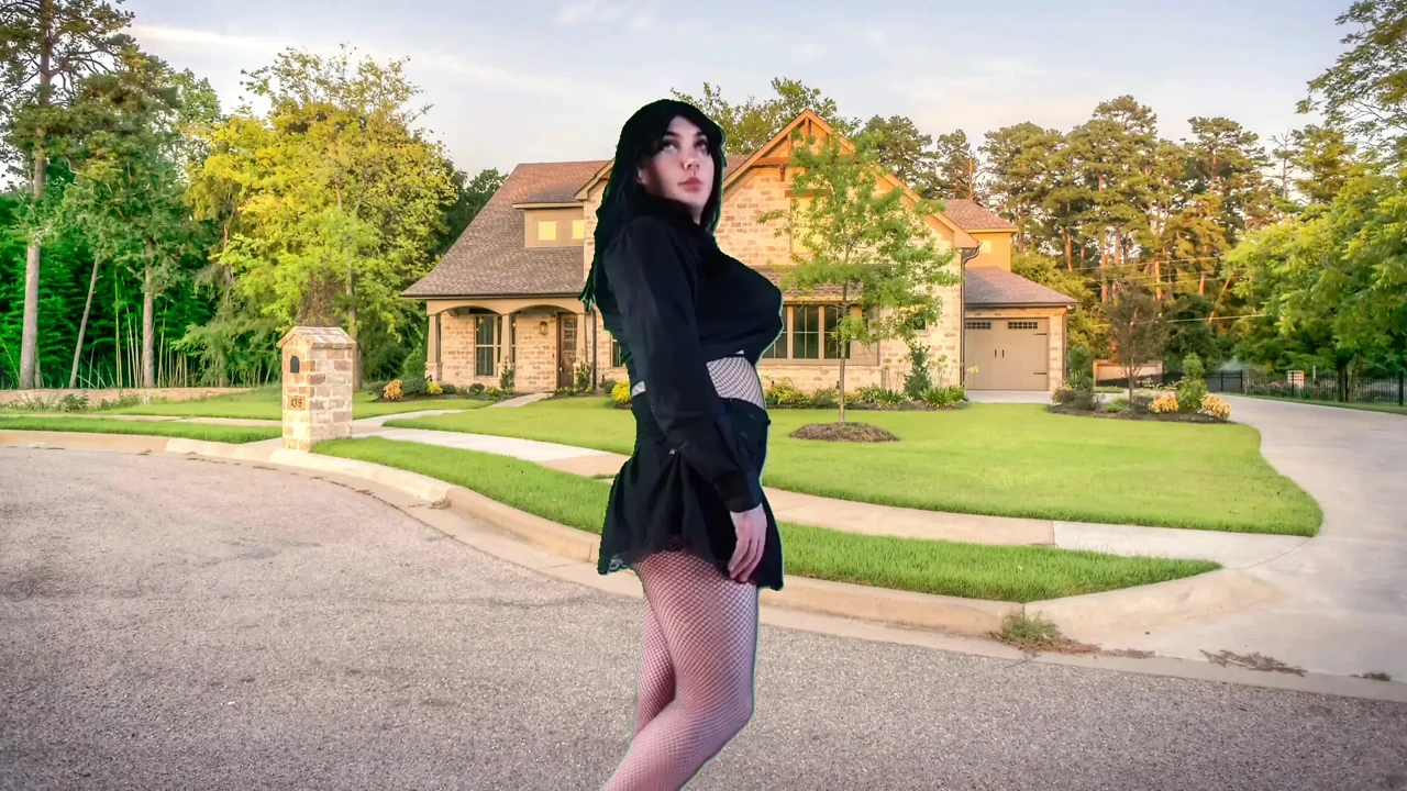 555 Femboy Outdoor Pretty Gothic Traveller in front of Sweet Home
