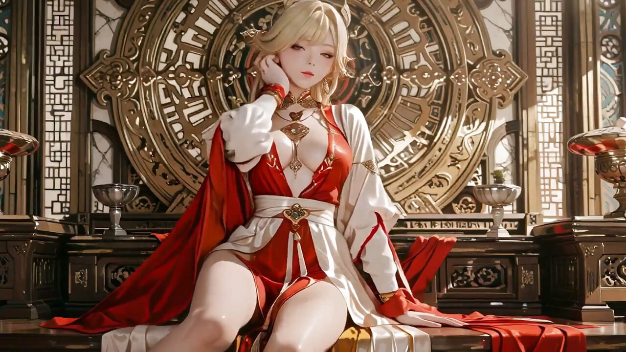 Celestial Goddess Descends! Red & White Hanfu, Golden Hair, Barefoot on the Cloud Array.