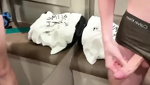 Public Fresh Cumshot in the Locker Room, Almost Got Caught