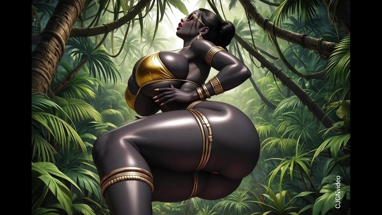 Afrikanka seksi pozira u džungli uz glazbu (Ai animacija)