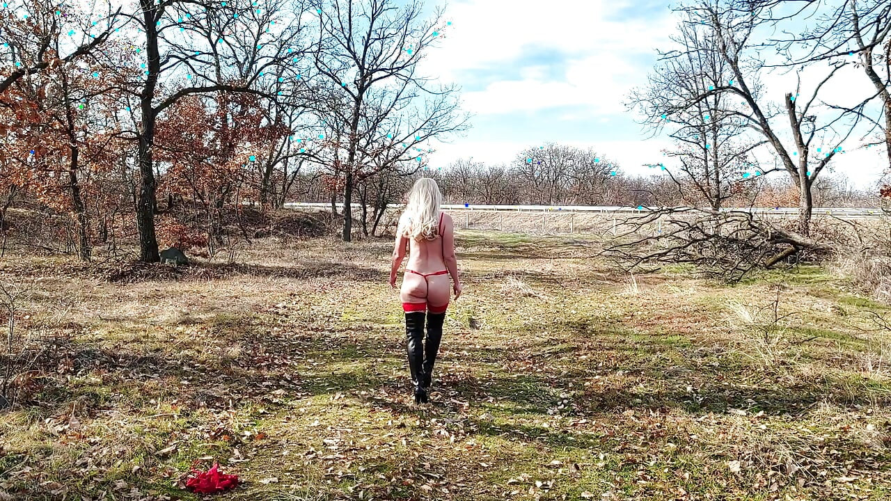 Little Whore Strips off Her Red Bodysuit on the Highway Part 1