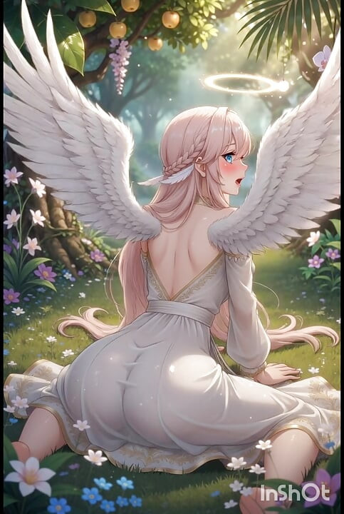 Hentai angel with big boobs masturbates