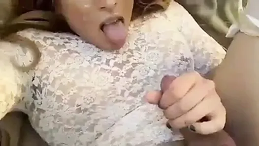 Trans girl cums in own mouth