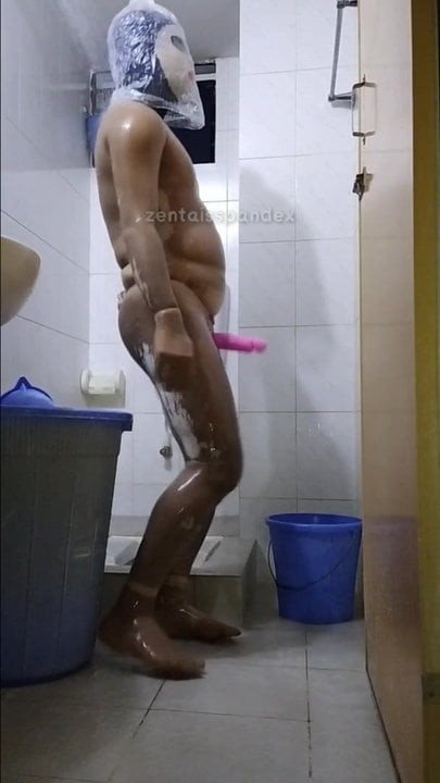 Zentai Dusche, Badezimmer, Bad, Wasser, Penis, nass