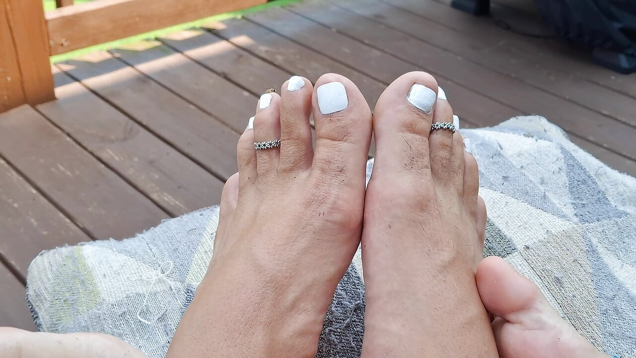 Mature barefoot friends showing off our beautiful feet and toes