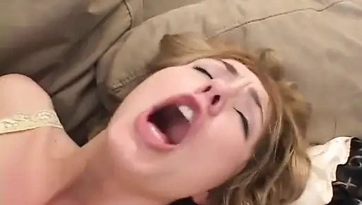 Beautiful slim white teen endures black-and-white cocking in the living room