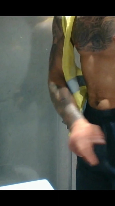Stunning moment from "Carl working in his filthy hi vis workwear give us a  nice cum shot in the shower"