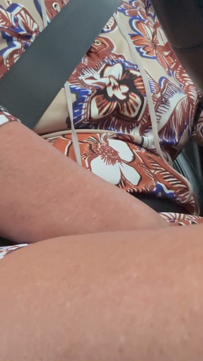 Beautiful wife gets horny in her car and puts her hand in her panties and rubs her pussy in public | Clip 2
