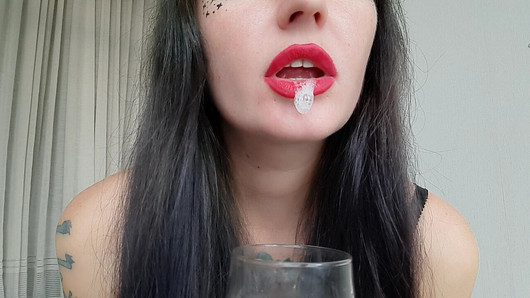 Special author's cocktail for the ugly slave from Nika Dominatrix. Yes, you nasty boy, you'll be drinking Mistress' spit