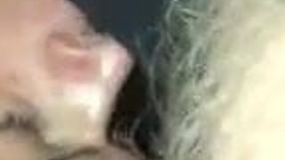 Licking and sucking hairy white collar outside until facial