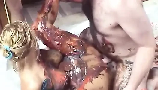 Sexy blond gets fucked and smeared with edible paint by neighbor