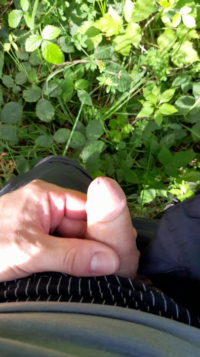 Pissing in the forest after a quick wank