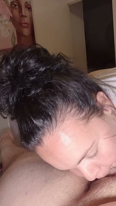 Amateur milf sucking balls while her husband jerks off until he cums. homemade sex | Clip 2