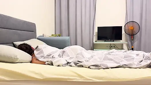 Fucked the girl before going to bed, cumming on her stomach.