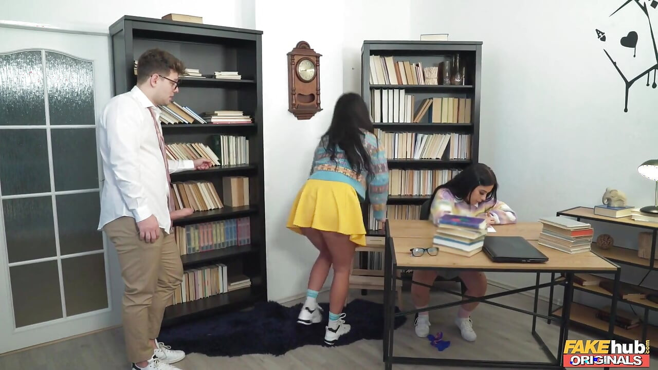 Fakehub Originals - Study Room Shag, Two Dirty Nerds Erica Black and Maria Wars Share 1 Dick