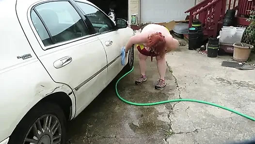 Car wash in and out of my iron man bikini set part 2 flashing