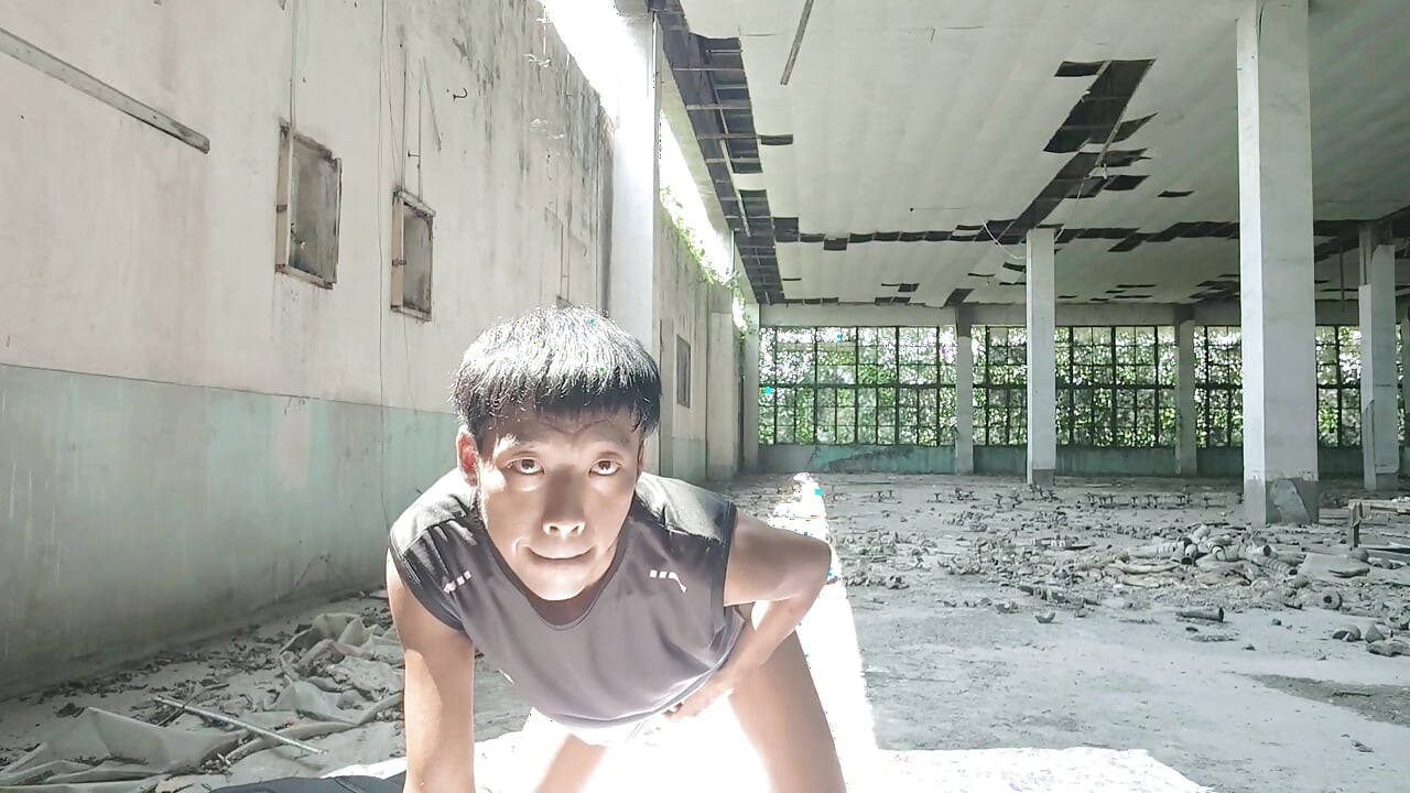 Cute Asian boy masturbates, moaning, ejaculating, and consuming fluids in a dreamlike light and shadow environment