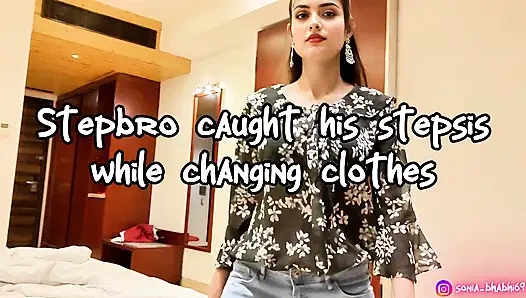 Desi Indian Stepsis Changing Dress Infront of Her Stepbrother. in Hindi
