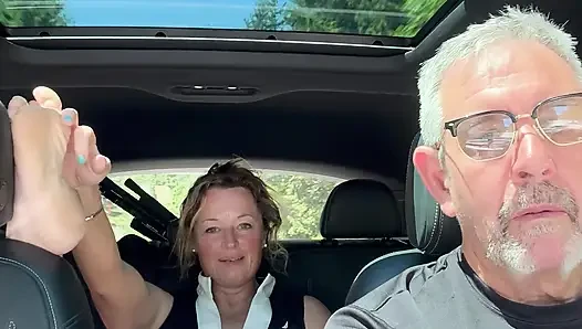 Wife Toys Her Pussy in the Back Seat While Daddy Drives, Road Trip