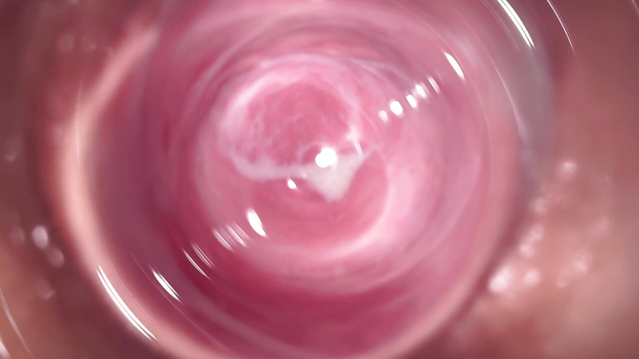 Camera deep inside Mia's tiny creamy vagina