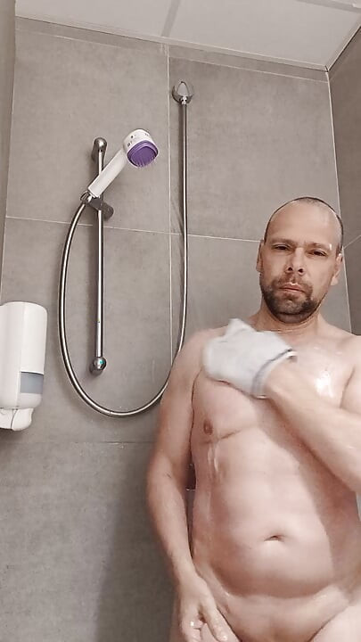 Ejaculation and swallowing of my in the shower