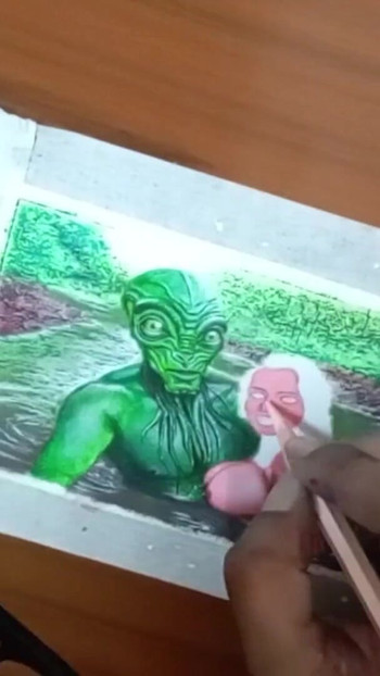 "Erotik sanat veya seksi Hintli desi yengenin dünya dışı bir uzaylıya aşık olduğu çizim" den önemli an