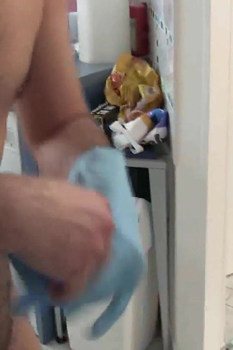 Cleaning her kitchen