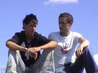 Cute mates get from a chat to a gay fuck outdoors