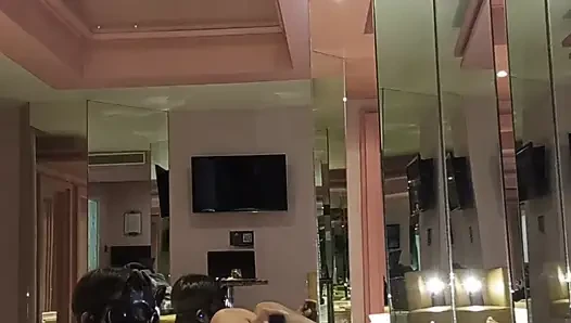 I masturbate during a hot video call with my stepson and insert a 22cm black dildo into my pussy.
