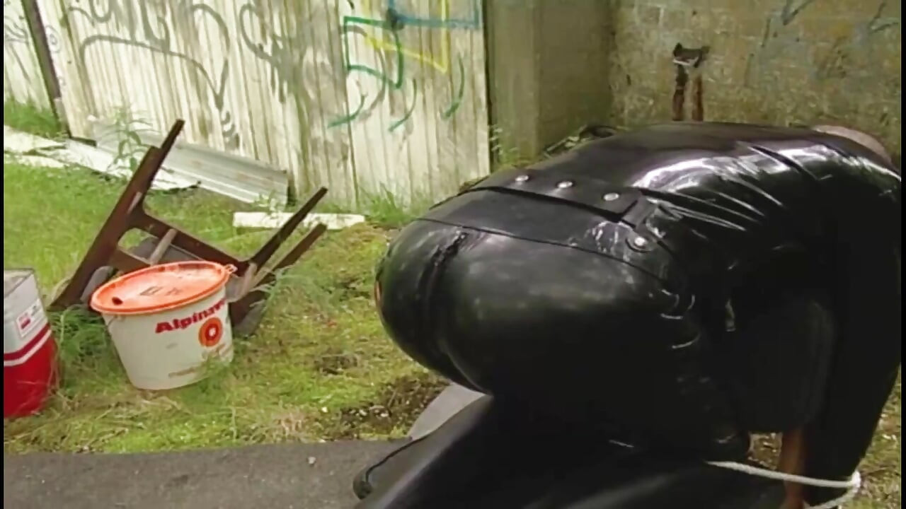 Wild BDSM Slave Licks Bowl in Leather and Fishnets