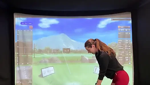 Trying to Golf in a Simulator with My Lush in! Trying Not to Cum While I Swing!
